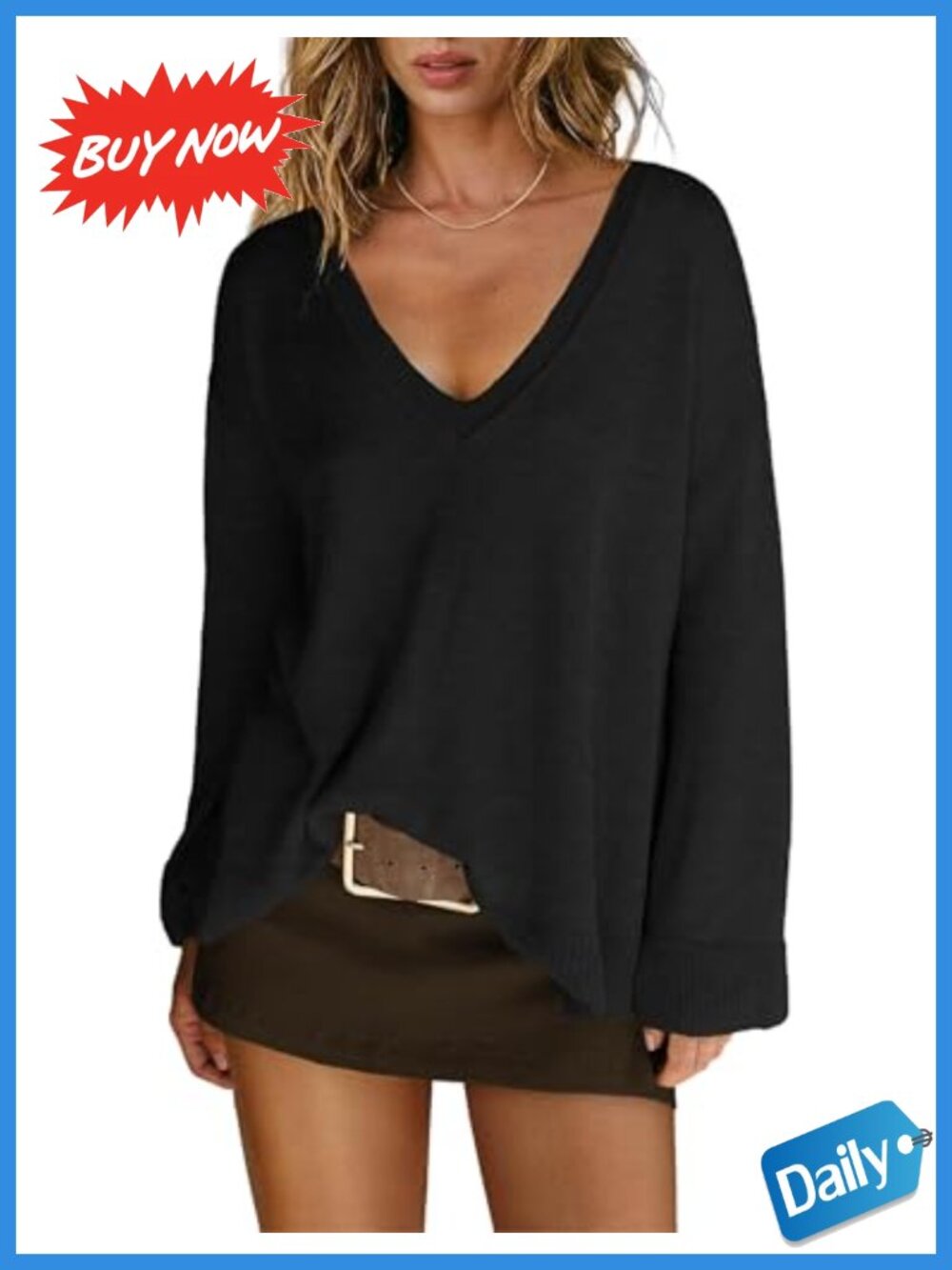 Oversized V Neck Sweater Lightweight Knit Tunic Pullover Top